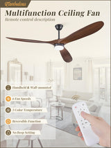 Fanbulous 70 inch Propeller Ceiling Fan With Light, Led Large Ceiling Fan with 6 Speeds, 3 ABS Wood Grain Blades Outdoor Ceiling Fans for Patios, Porch, Bedroom, 1/4/8H Timing- Deep Walnut Fanbulous