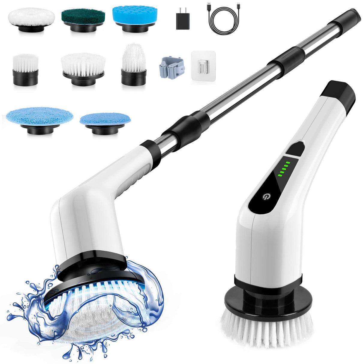 Bomves Electric Spin Scrubber, Cordless Cleaning Brush Scrubber for Home, 400RPM/Mins-8 Replaceable Brush Heads-90Mins Work Time, 3 Adjustable Size, 2 Speeds for Bathroom Shower Bathtub Glass Car Bomves