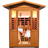 Outdoor Sauna 2 Person 1800W/110V Low EMF Dry Sauna Infrared Sauna for Home Inner Board Hemlock Wood/Outer Board Red Cedar, 8 Heating Panels with LCD Control Panel/Speaker and Tempered Glass Door HOSAUNA