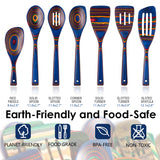 Wooden Spoons for Cooking, 7 Pcs Pakkawood Wooden Kitchen Cooking Spoon Utensil Tools Set Includes Spatula Corner Spoon Rice Paddle Friendly to Non-Stick Cookware by HOWHONG (Blue) HOWHONG