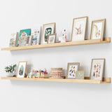 Picture Ledge Shelf, Floating Shelves Set of 2, Solid Pine Wood 72'' Long Large Nursery Book Shelves for Toys Storage, Kids Bookshelf for Living Room Bedroom Decor Books Photo Frames, Natural FLYJOE