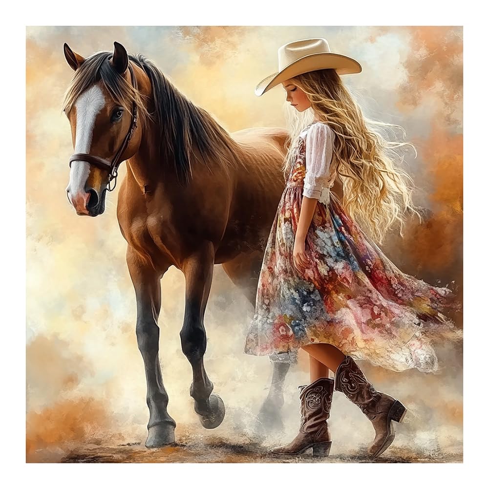 FHBUBPUP Horse Diamond Painting Kits for Adults, Diamond Art Kits for Beginners, 5D DIY Full Drill Round Gem Art, Paint with Diamond Beads Craft Home Wall Decor 12x12 inch FHBUBPUP