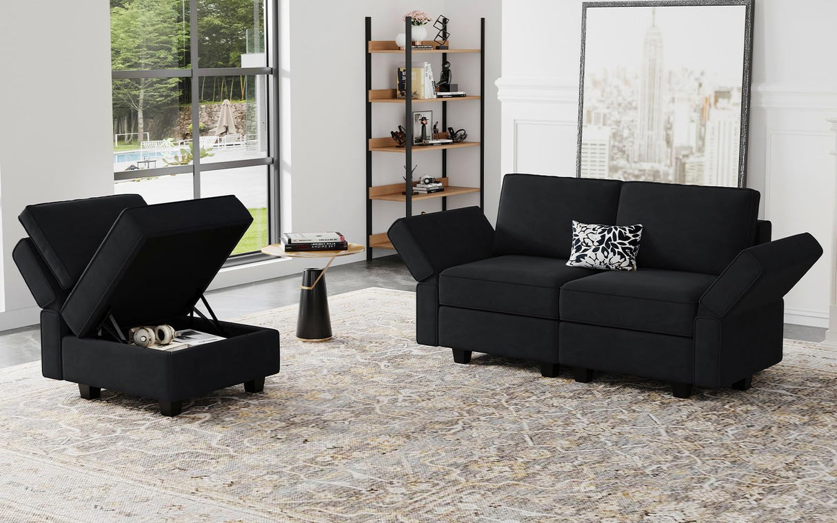 Belffin Modular Loveseat Sofa Couch with Storage Seats Velvet 2 Seater Love Seats for Small Spaces Black Belffin