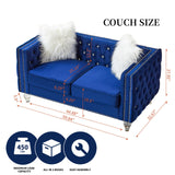 Homies Life 60" Chesterfield Sofa, Velvet Mid-Century Modern Upholstered Loveseat Sofa with 2 Throw Pillows and Acrylic Legs, Nailhead Button Tufted Vintage Couch for Living Room, Apartment, Blue Homies Life