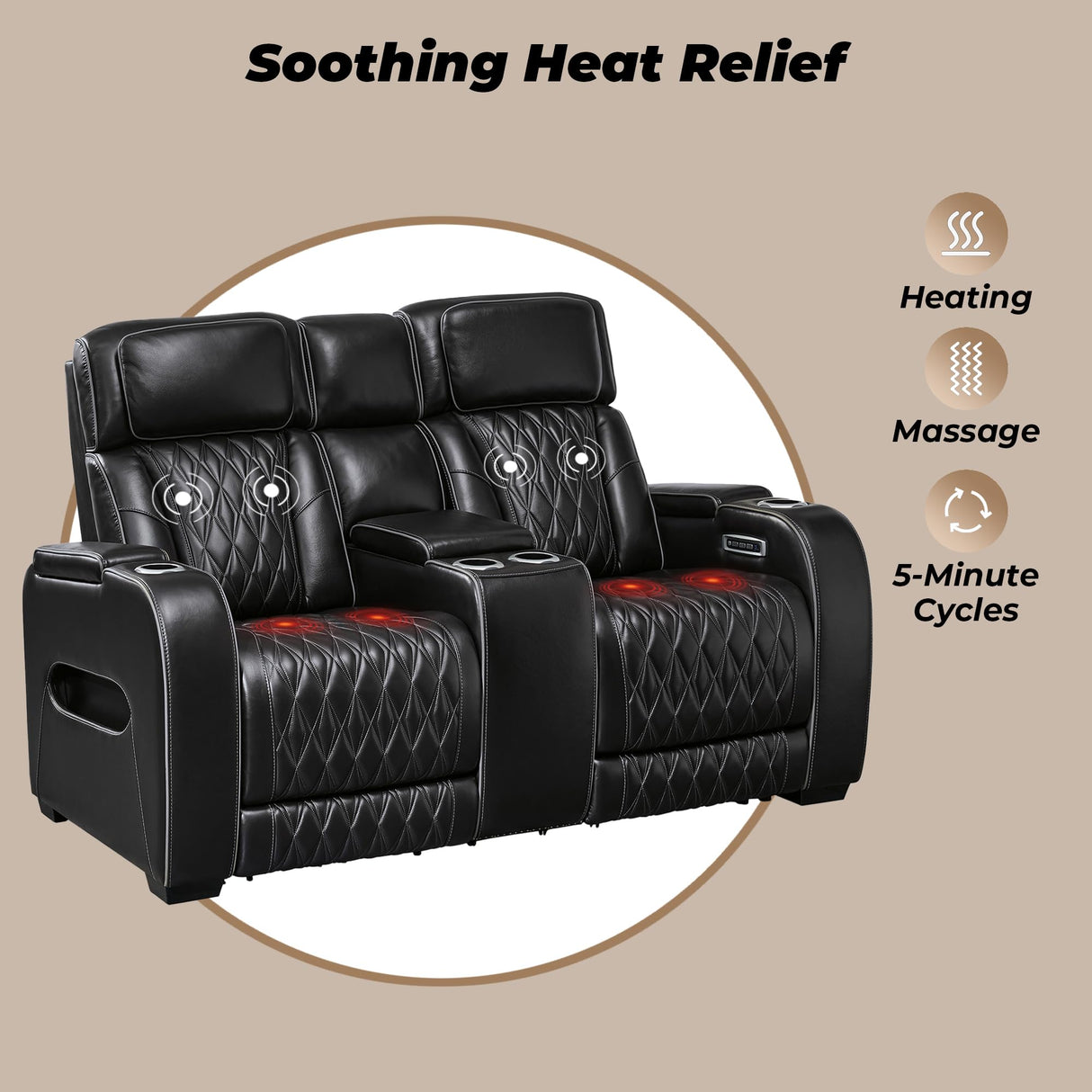 Signature Design by Ashley Boyington Modern Leather Match Power Reclining Loveseat with Console, Adjustable Headrest, Massage, Heated Seat and LED Lights, Black Signature Design by Ashley