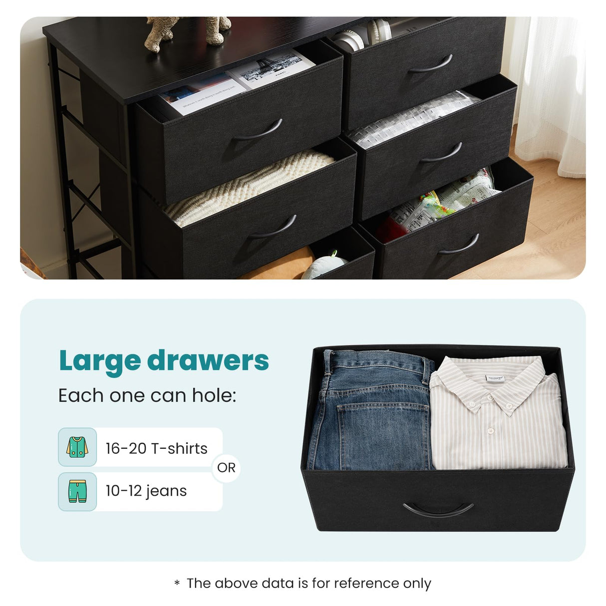 OLIXIS 6 Drawers Storage Organizers Units, Closet Organizers and Storage for Clothes, Fabric Storage Drawer TV Stand for Living Room, Chest of Dresser in 31.5" D x 11.8" W x 31.5" H, Black OLIXIS