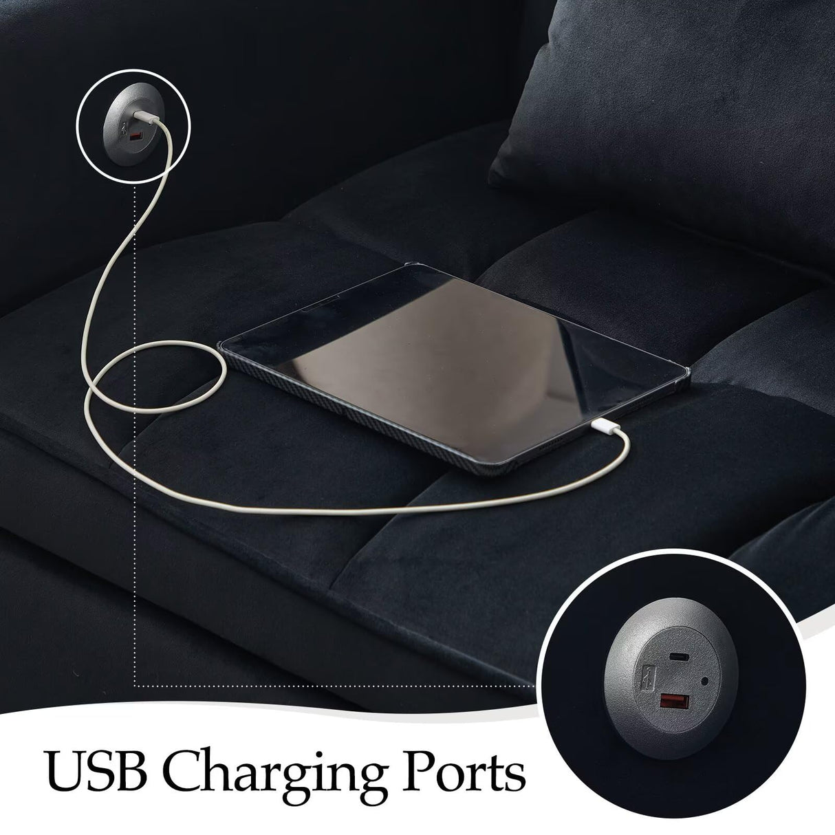 POYISOU Modern 3 in 1 Convertible Sleeper Sofa Couch Bed with USB, Adjustable Backrest Velvet Pull Out Sofa Bed, Loveseat Sleeper Couch, Couches for Living Room, Bedroom, Apartment, Black POYISOU