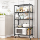 Homdox 5 Tier Metal Storage Shelves with Wheels, Heavy Duty Wire Shelving Unit, Adjustable Storage Racks with Side Hooks for Bathroom Kitchen Garage Homdox