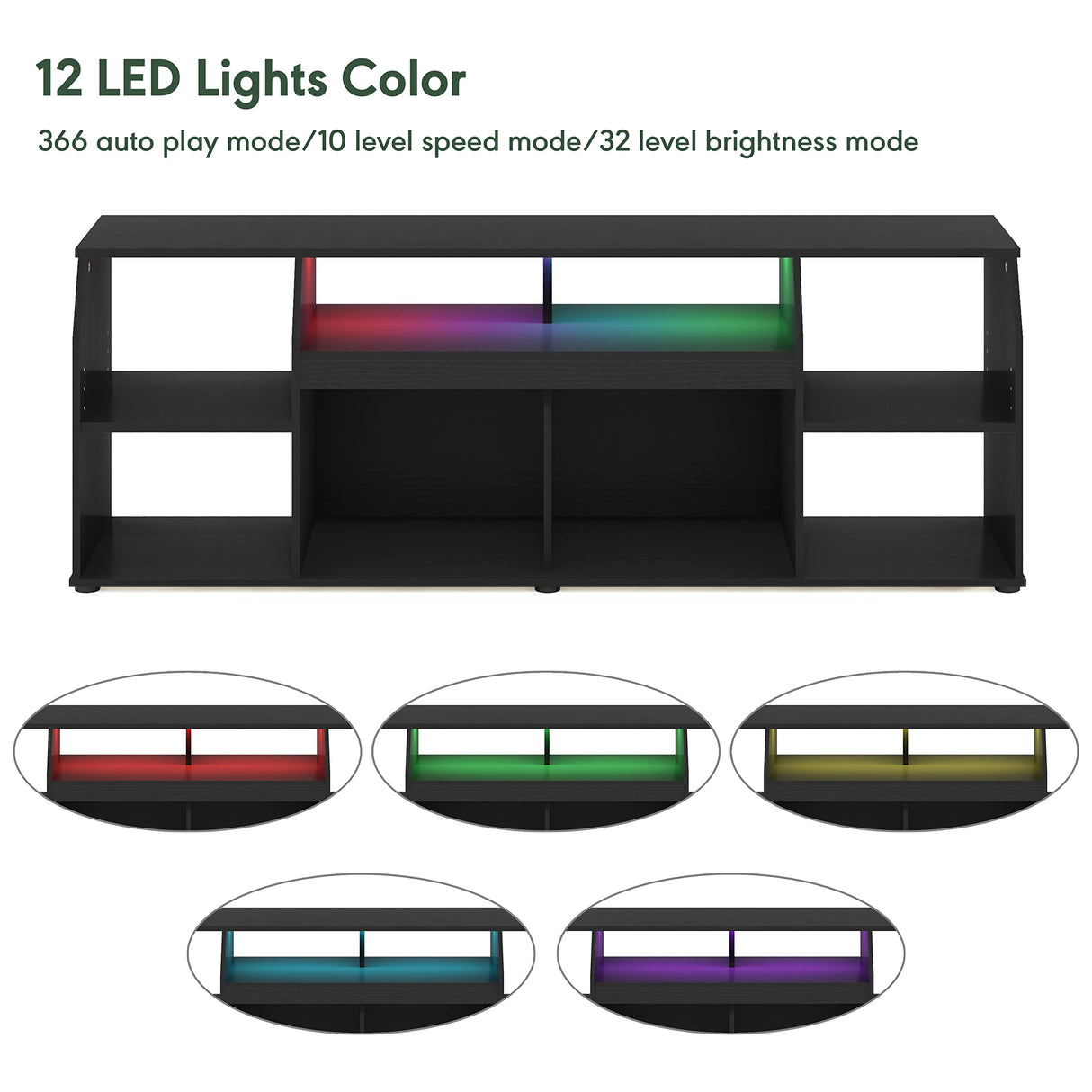 Furinno Jaya TV stand for up to 65 Inch TV, Gaming Enterteinment Center with LED Lights, Living Room Media Console Table, Americano Furinno