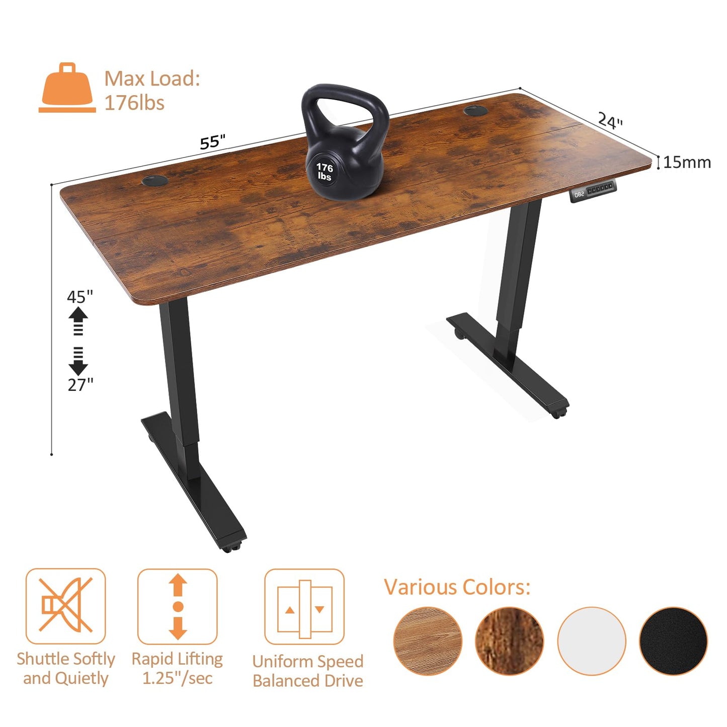 Legooin Electric Standing Desk, 55 x 24 in Adjustable Height Sit Stand up Desk, Sit Stand Home Office Computer Desk with Oversized Mouse Pad(Brown) - WoodArtSupply