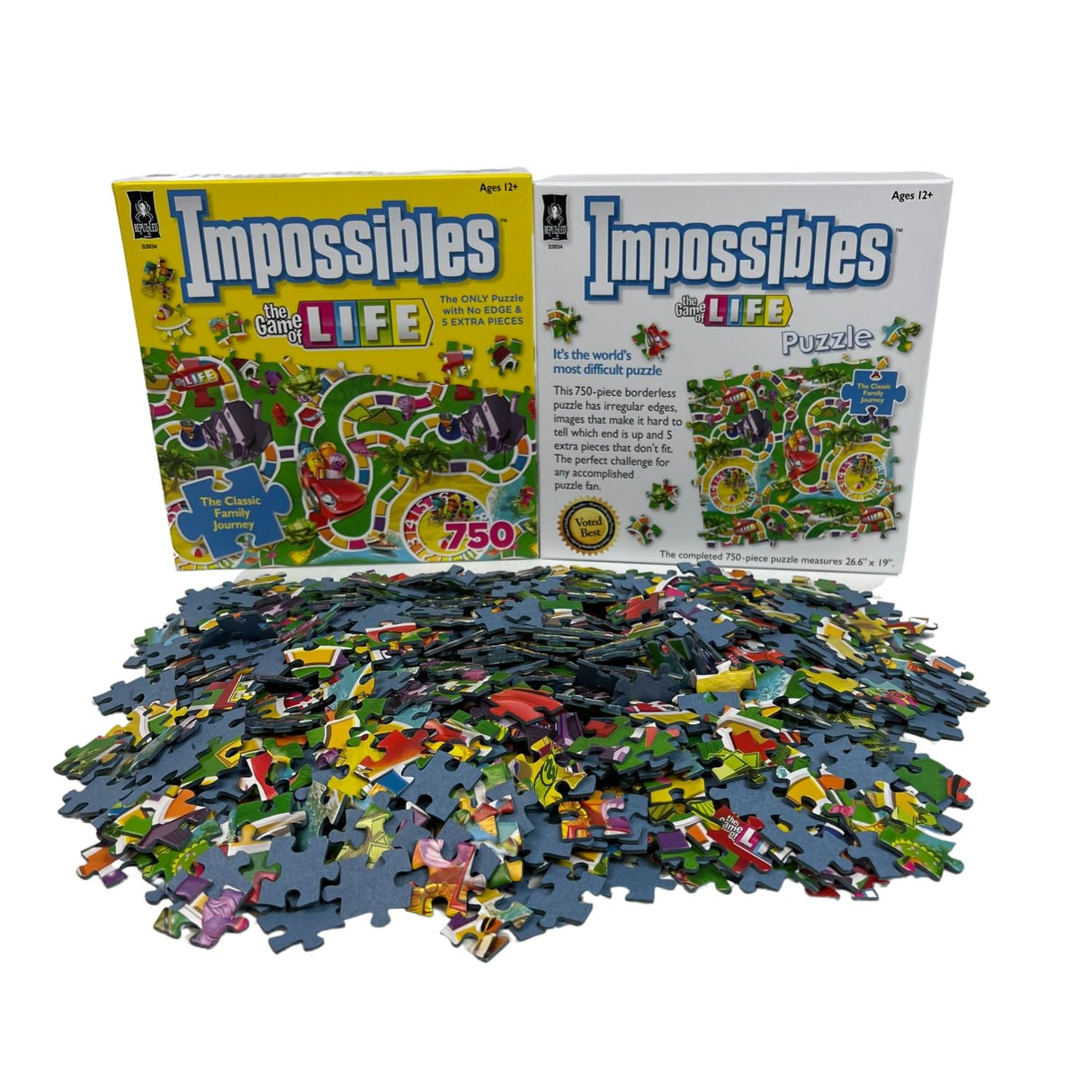BePuzzled, Hasbro Impossibles Puzzle Featuring Imagery from The Classic Game of Life, a 750 Piece Borderless Puzzle for Advanced Puzzlers Ages 15 and Up Bepuzzled