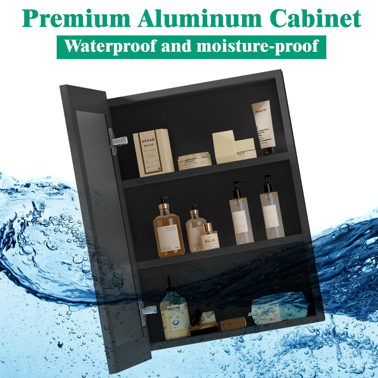 JBLCC Medicine Cabinet with Mirror (Full Assembled), 16''x22'' Aluminum Bathroom Mirror with Storage, Wall Mounted or Recessed Medicine Cabinet, Black JBLCC