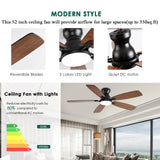 NKPU 52inch Ceiling Fans with Lights, Low Profile Ceiling Fan with Light and Remote/APP Control, DC Reversible Motor, Noiseless, Flush Mount, Brown Ceiling Fan for Bedroom Indoor/Outdoor Use NKPU