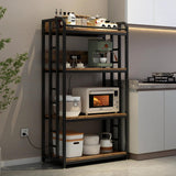 METYERRY Adjustable 4-Tier Heavy Duty Kitchen Baker's Rack with Power Outlet, with Industrial Wheels, Free Standing Microwave Oven Cart Stand for Storage in Living Room, Garage, Rustic Brown METYERRY