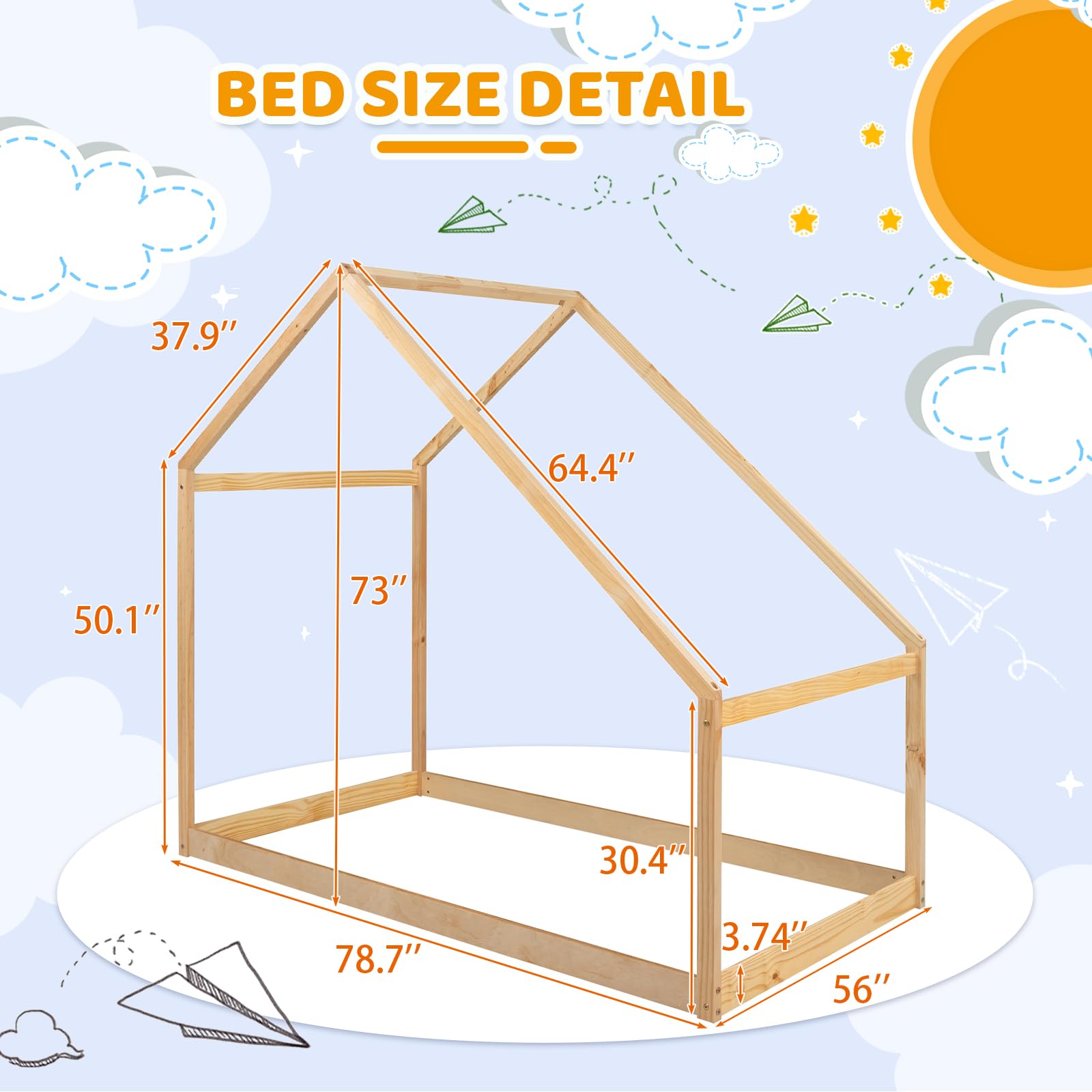 Merax Montessori Full Size Wooden House Bed Frame for Kids - Sturdy, Easy Assembly, Noise-Free - WoodArtSupply