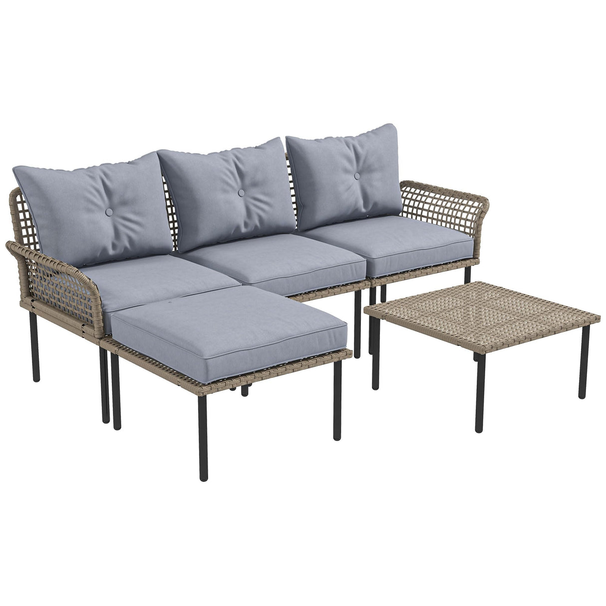 Outsunny 5 Piece Patio Furniture Set, Outdoor Conversation Set with L-Shaped Sofa, Cushions, for Backyard, Lawn and Pool, Light Gray Outsunny