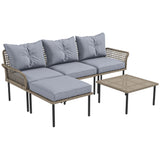 Outsunny 5 Piece Patio Furniture Set, Outdoor Conversation Set with L-Shaped Sofa, Cushions, for Backyard, Lawn and Pool, Light Gray Outsunny