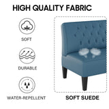 Alunaune Upholstered Blue Loveseat Bench Couch for Bedroom, Modern Cushioned Armless Settee Small Love Seat Sofa Faux Leather Living Room Couch Alunaune