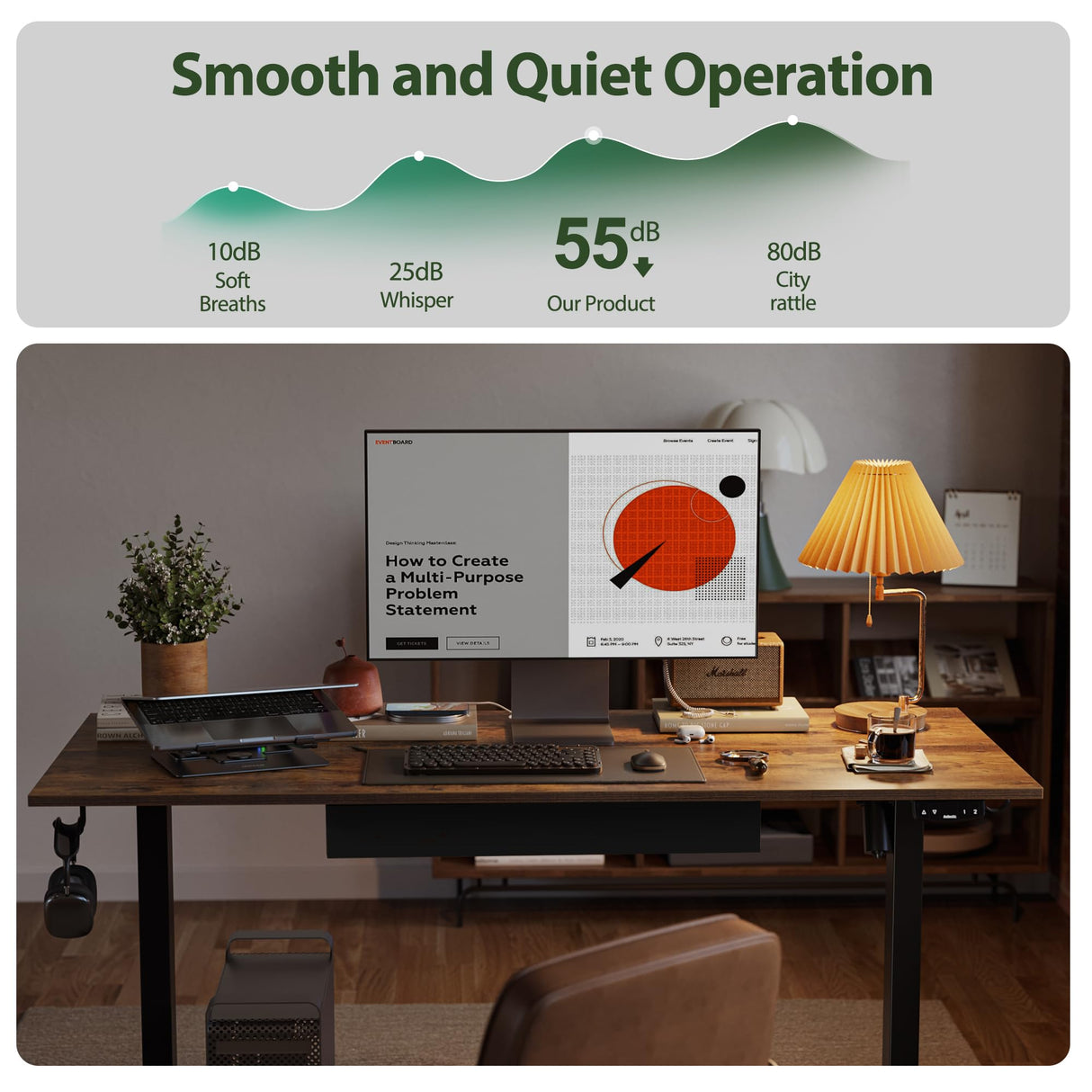 Agilestic Adjustable Height Electric Standing Desk with Storage Wooden Drawer, 55 x 24 Inches Stand Up Home Office Computer Gaming Table for Work Office Home, Rustic Brown Agilestic