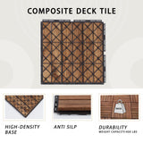 Deck Tiles - Pack of 10 Waterproof Acacia Wood Patio Tiles, Flooring Tiles for Indoor and Outdoor - Decking Stripe Pattern, Dark Brown, 12 x 12 x 1.7 inches SweetGO corporation