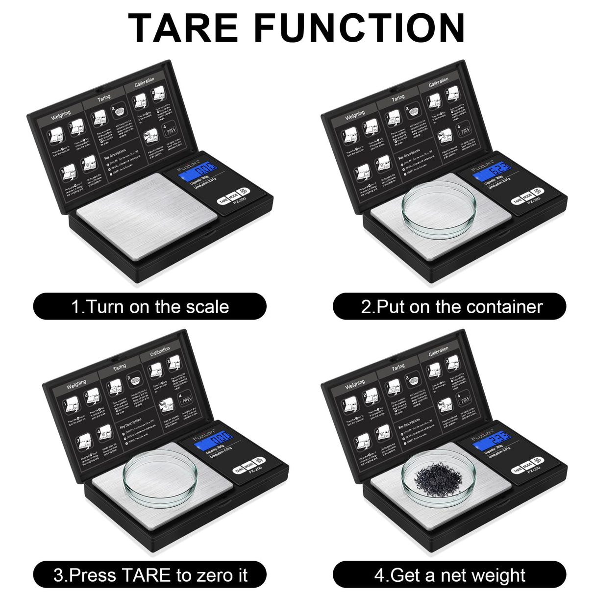 Fuzion Digital Pocket Scale, 200g/0.01g Gram Scale, Mini Scale Grams, Small Digital Scale, Small Food Scale, Jewelry Scale, Precision Scale with Tare, LCD Fuzion