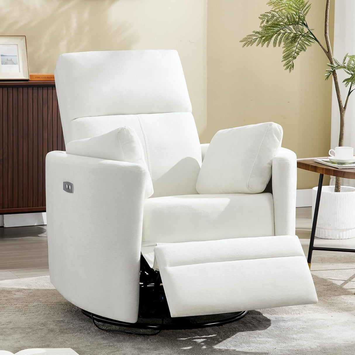 Power Recliner Swivel Glider Rocker Recliner Chair Nursery Rocking Chair Upholstered Adult Rocking Chair with 2 Pillows for Living Room Bedroom(White, Power-Driven) choairy