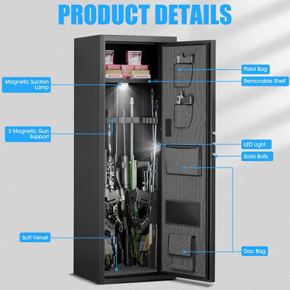 6-8 Rifle Gun Safe for Shotguns, Large Unassembled Fingerprint Gun Safe for Home Rifle and Pistols with Dual Alarm and Mute Mode, Long Gun Safe for Rifles with Touchscreen Pad, Removable Shelves