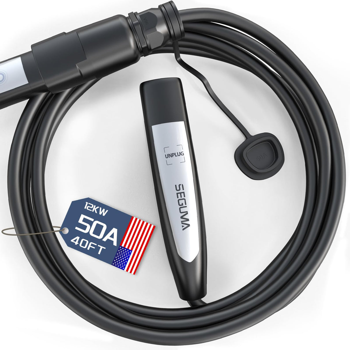 EV Charger Extension Cable for Tesla 50Amp 40ft Up to 240V 12kW with NACS Plug, EV Extension Cord for Level 1/2 Tesla Mobile Charger/Wall Connector, Extension Cable for Tesla Model-Y/X/3/S/Cybertruck SEGUMA