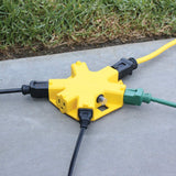 Clear Power 100 ft 12/3 SJTOW Extra Heavy Duty Contractor Grade Extension Cord with 5 Outlet Adapter Combo, Oil Water & Weather Resistant, Flame Retardant, Yellow, 3 Prong Grounded Plug, CPCO90001 Clear Power
