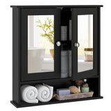Tangkula Bathroom Medicine Cabinet with Mirror, Wall Mounted Wooden Hanging Organizer with Doors and Shelves, Bathroom Wall Mirror Cabinet (Mirror Doors, Black) Tangkula