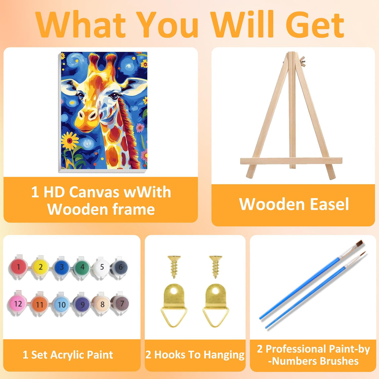 Paint by Numbers for Adult with Frame, Giraffe Paint by Numbers Kit for Adults Beginners, DIY Acrylic Painting on Canvas for Home Wall Art Decor 7.8x11.8Inch (with Frame Easel) Mandun