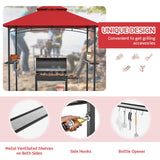Tangkula 8x5 Ft Grill Gazebo, Double Tiered Outdoor BBQ Gazebo with 2 Side Shelves, 5 Hooks, Bottle Opener, Barbecue Grill Gazebo Shelter for Patio, Garden, Beach, Backyard (Wine) Tangkula