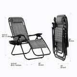 Nazhura Set of 2 Relaxing Recliners Patio Chairs Adjustable Steel Mesh Zero Gravity Lounge Chair Beach Chairs with Pillow and Cup Holder(Grey) Nazhura
