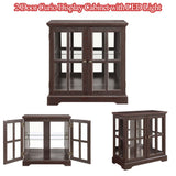 lunhung 2 Door Curio Display Cabinet with LED Light & Adjustable Shelves, 30" Tableware Display Sideboard w/Mirrored Back Pane, Modern Glass Display Storage Cabinet for Kitchen & Living Room (Cherry) lunhung