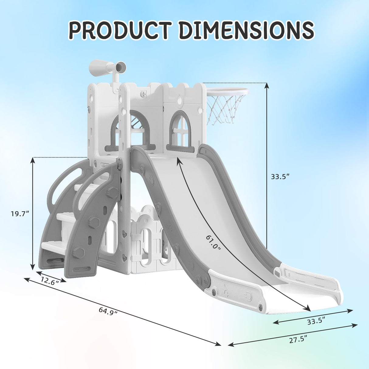 MOCUTEEN 6 in 1 Toddler Slide,Baby Playset for Indoor Outdoor Playground with Basketball Hoop,Storage and Telescope,Climbing Toys for Toddler Playground Playset MOCUTEEN