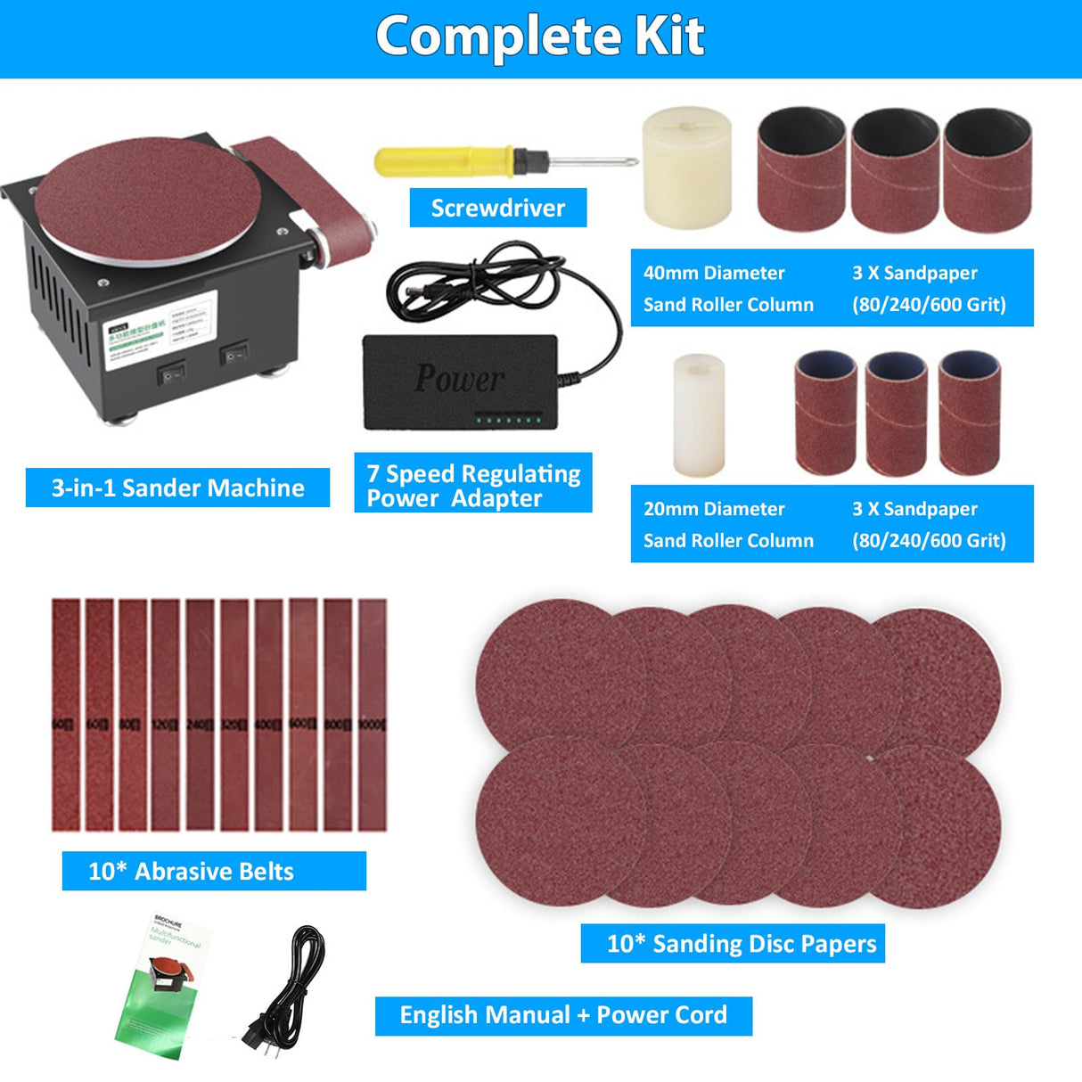 AGULIUM 6-Inch Mini Disc Sander, 7 Speed Adjustable Bench Belt Sander Grinder, Electric Tabletop Belt Sanders for Metal Wood Knife Steel Iron Plastic Working, 100W 110V AGULIUM