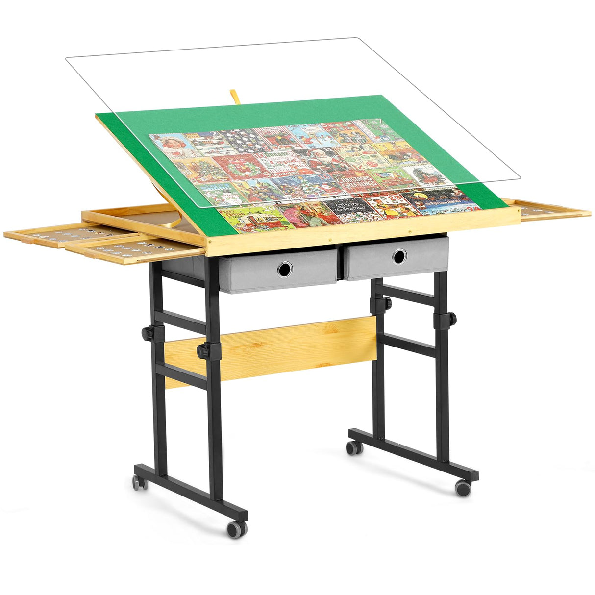 BuilderButler Adjustable Puzzle Table with 4+2 Drawers, Non-Slip Surface Puzzle Board, Tilting & Height Adjustment, 360° Wheels, and Protective Cover for Puzzle Enthusiasts BuilderButler