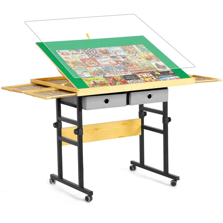 BuilderButler Adjustable Puzzle Table with 4+2 Drawers, Non-Slip Surface Puzzle Board, Tilting & Height Adjustment, 360° Wheels, and Protective Cover for Puzzle Enthusiasts BuilderButler