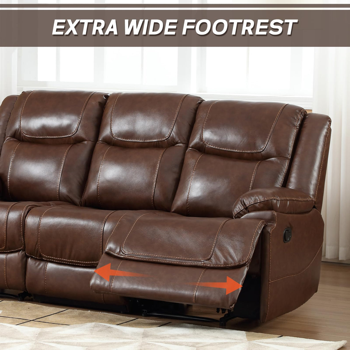 EBELLO Genuine Leather Manual Reclining Sofa, 3 Seat Recliner Sofa, Couch for Living Room, Bedroom Furniture, Meeting Room, Brown (3 Seat Sofa) EBELLO