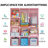 VIPZONE Baby Dresser, Kids Closet Organizers, Portable Kids Wardrobe for Closet, Bedroom, Nursery, Cubby, Cabinet, Clothes, Dress, Baby Storage Shelf, Armoire Clothes Hanging (12 Cube, Pink) VIPZONE