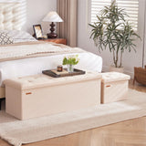 HAUSFRAU Storage Ottoman Foot Rest Stool, Small Folding Ottoman with Storage, Tufted Square Cube Footrest, Linen Beige HAUSFRAU