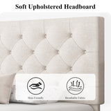 HOMBCK Queen Bed Frame with Headboard, Linen Fabric Upholstered Bed Frame Queen, Wood Slats Support, Button Tufted, No Box Spring Needed, White HOMBCK