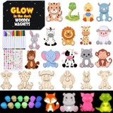 Yizeda 30 Pcs DIY Jungle Safari Wooden Magnets, Wooden Art Craft Supplies Painting Kit for Kids Ages Glow in The Dark Party Favors Goodie Bag Stuffers Birthday Gifts Toys for Boys Girls Yizeda