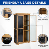 Outdoor Storage Cabinet Wood & Metal with Waterproof Roof, Garden Tool Shed with 3 Removable Shelves, 4 adjustable reinforced feet with metal brackets, 6 T-Hinge, magnetic door,15.6"D x 32.3"W x 66"H Gowoodhut
