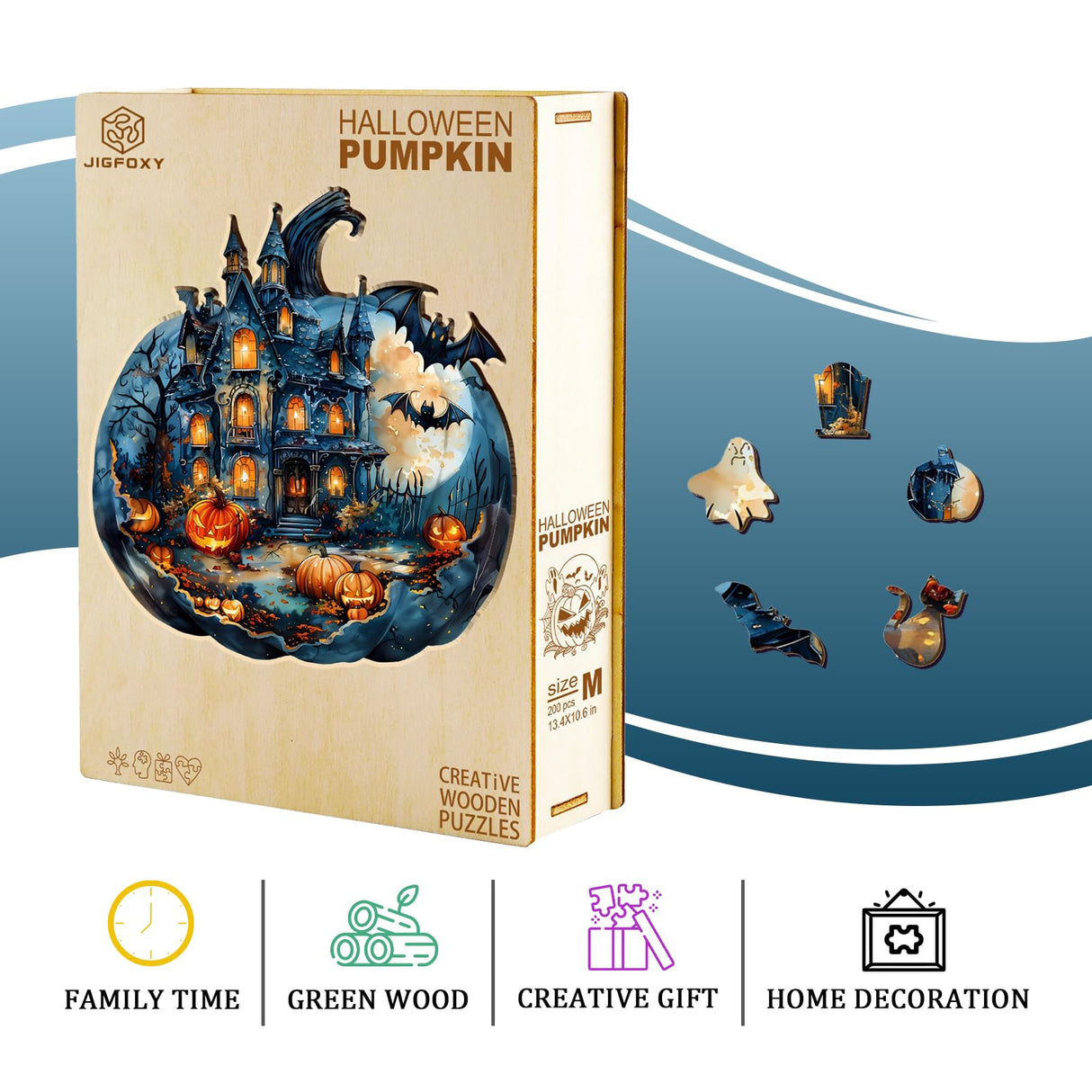 Jigfoxy Wooden Puzzles for Adults, Halloween Pumpkin Wood Puzzles Adult, Unique Animal Shape Wooden Jigsaw Puzzles for Adults, Birthday Gifts for Puzzle Lovers, Family (S-8.5 * 7.8in-100pcs) Jigfoxy