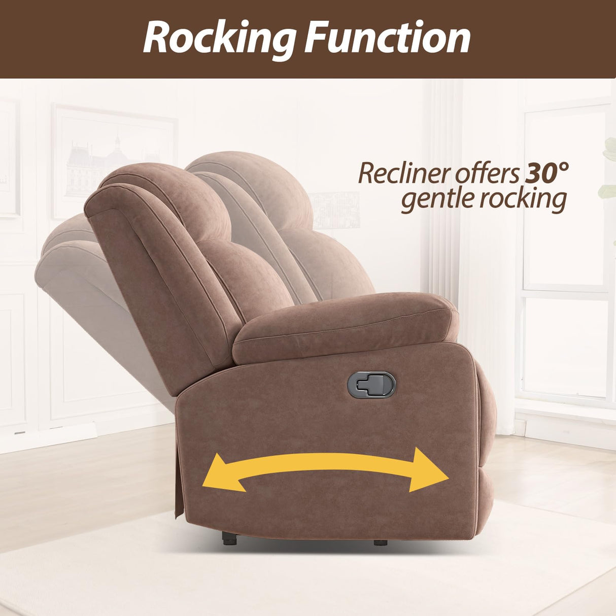 HAOMARKETS Rocker Recliner Chair for Adults, Manual Recliner Chair with Overstuffed Backrest and Armrests, Upholstered Rocking Reclining Sofa Chair for Living Room, Grey HAOMARKETS