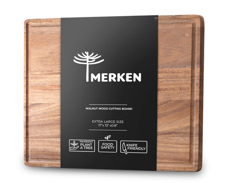 Premium Walnut Wooden Cutting Boards for Kitchen - Reversible Wood Chopping Board with Juice Groove, Xtra Large & XL Wood Cutting Board Set for Meat, Vegetables, Bread - Large Wood Cutting Board MERKEN