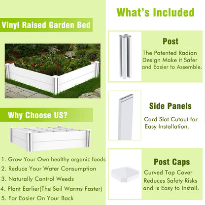 Kdgarden Raised Garden Bed Kit 4'x4' Outdoor Above Ground Planter Box for Growing Vegetables Flowers Herbs, DIY Gardening, Whelping Pen and More, Screwless White Vinyl Garden Bed with Grid - WoodArtSupply