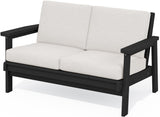 SERWALL HDPE Outdoor Patio Loveseat, Black Frame and Khaki Cushion SERWALL