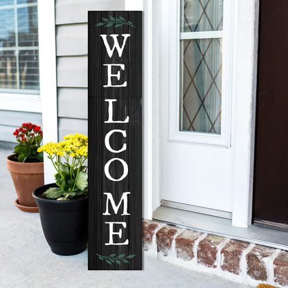 Black Welcome Sign Vertical Porch Sign Front Door Rustic Tall Welcome sign Porch Standing Hanging Large Welcome Wooden Sign for Farmhouse Home Front Door Yard Party Decor, 47.2in x 9.8in